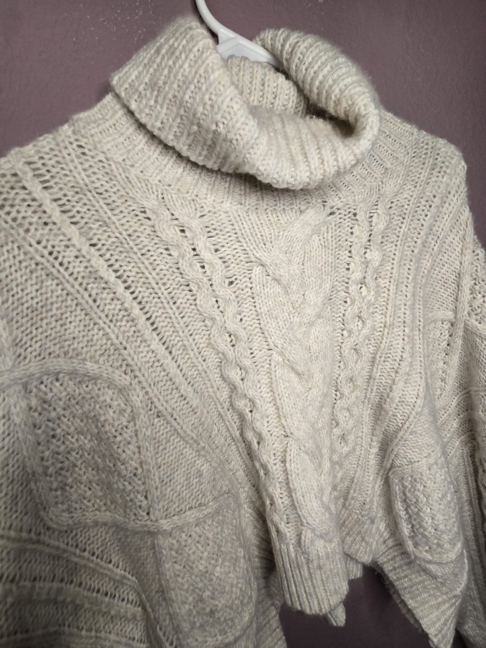 Altar'd State Cropped Cream Cable Turtleneck Sweater